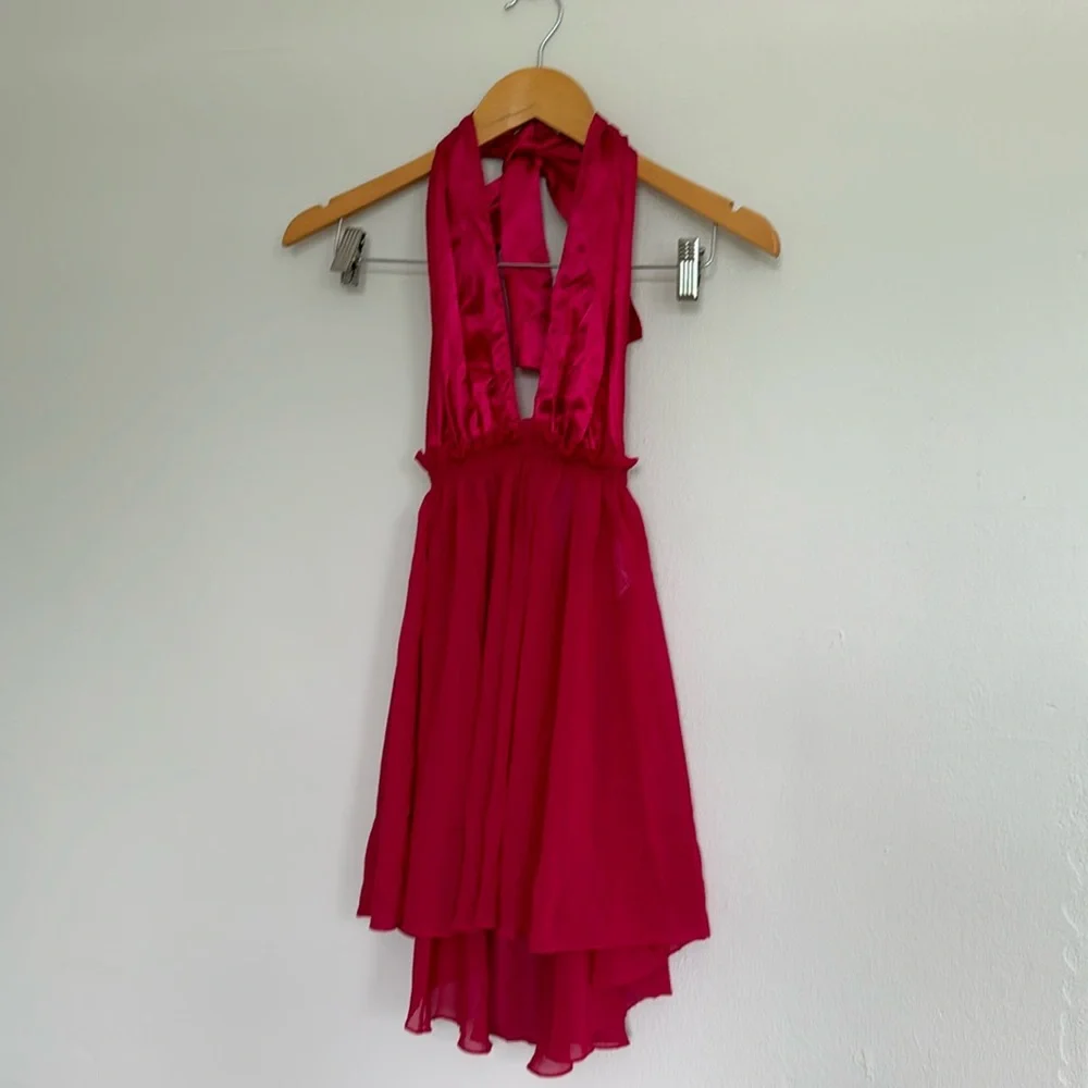 Bundle Halter Backless Pajama Night Dress Sleeveless & Pantie M Red Silky - Picture 1 of 6